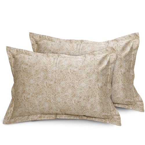 Image of Huesland by Ahmedabad Cotton 210 TC Cotton Premium Pillow Cover Set of 2 - Warm Sand & White