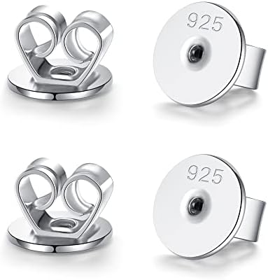 LUCKMORA Sterling Silver Earring Backs for Studs Pierced Secure Flat Earrings Backs Replacements White Gold Plated Hypoallergenic 2 Pairs