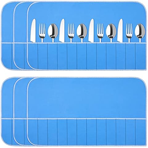 Silver Storage Bags Silver Storage Cloth Anti Tarnish Silver Protector Bags Blue Holder for Silverware Flatware Storage Organizer Place Setting Roll with White Ribbon for Kitchen Utensils (4 Pieces) Cover
