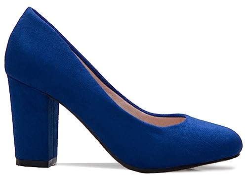 Image of Olivia K Women's Classic Round-Toe Platform Pumps High Block Heel - Adorable, Comfortable