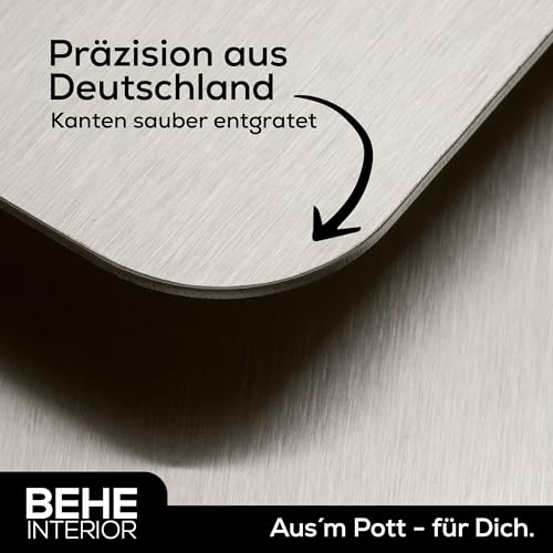 BEHE Schneidebrett Edelstahl - Made in Germany, Hygienisches Schneidebrett, cutting board, Rutschfest für die Küche, Lebensmittelecht, Antibakteriell & BPA Frei (1er Set 300x210 mit Griff)