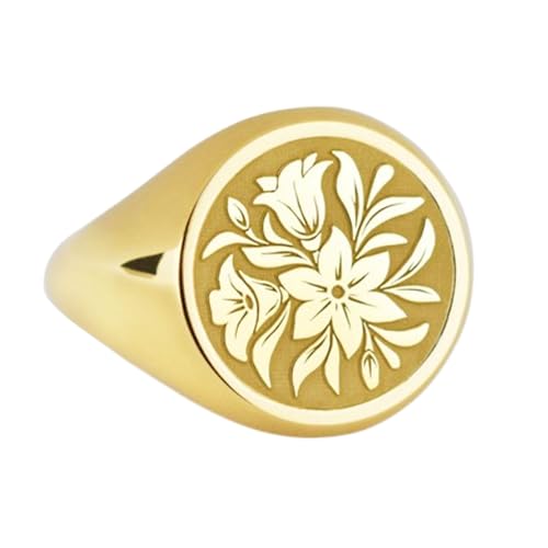 Bague Muguet en argent 925 et chevalière ronde plaquée or taillée du 5 au 12,5 US