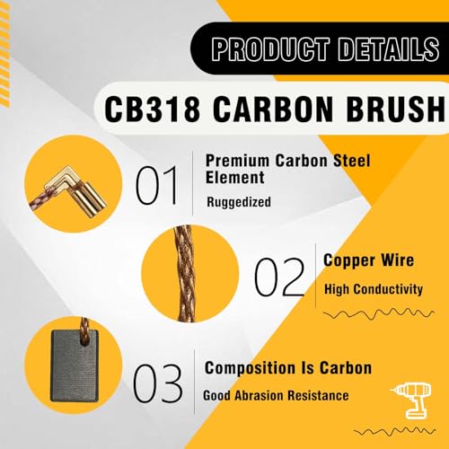 Image of CB318 Carbon Brushes Compatible with Makita 9560CV, 9563CV, 9565CV, 9566CV, GD0600, 9554, 9557 Angle Grinder Replace CB330, CB340, CB314, CB315