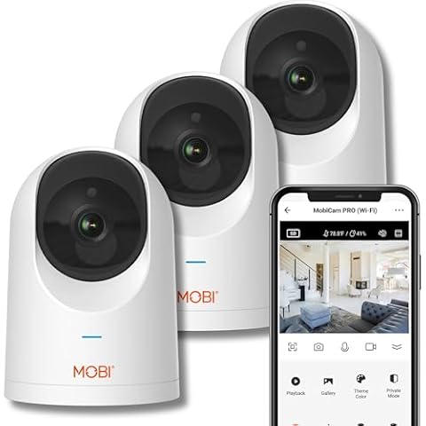 MobiCam PRO Intelligent Home Monitoring Camera (3-Pack): Full HD, Pan & Tilt, Color Night Vision, Motion Tracking, Temp & Humidity Readings. Supports Cloud & SD Storage, Smart App Compatible Cover