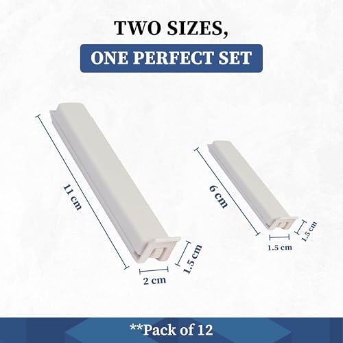 Image of Homestrap Sealing Clip Set of 12 | Plastic Food Snack Bag Sealer Clips | Keeps Food Fresh | Reusable Pouch Clips for Snacks, Plastic Bags, Bread | 2 Size (6 Small, 6 Large) | Pouch Sealer