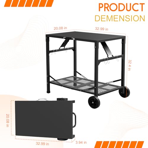 Table de four à pizza pliable KHAMAL : chariot d'extérieur mobile