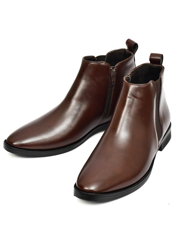 Image of TANN & TRAIL Men Premium Vegan Leather Chelsea Boots Elegant Pointed Toe, Side Zipper, Cushioned Comfort, Sustainable Formal & Semi-Formal Footwear