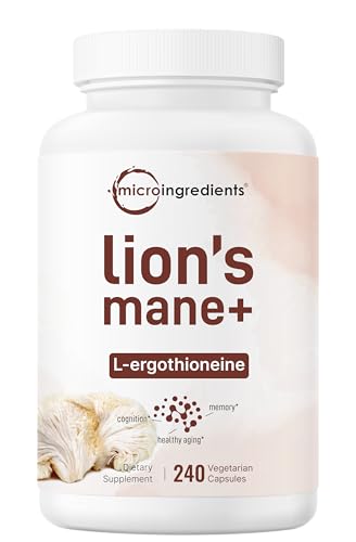 Micro Ingredients Lions Mane Supplement Capsules, 240 Veggie Capsules with L-Ergothioneine, 4 Month Supply | Brain, Energy, & Immune Health Support | Non-GMO