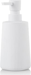Small Soap Dispenser for Bathroom and Kitchen, Modern Farmhouse Striped Style Plastic Hand Soap Dish Soap Dispenser with Pump Matte White