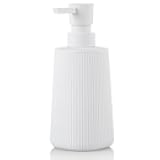 Small Soap Dispenser for Bathroom and Kitchen, Modern Farmhouse Striped Style Plastic Hand Soap Dish Soap Dispenser with Pump Matte White