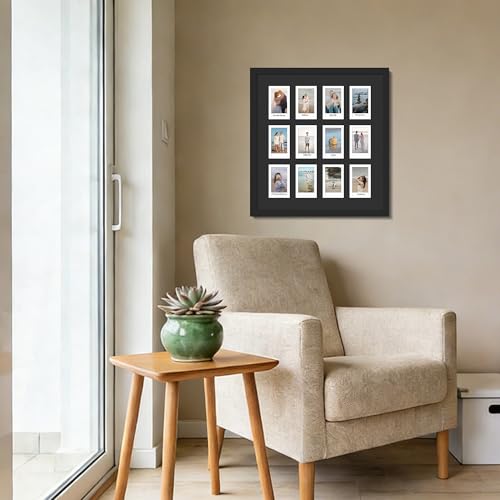 Image of DUENPY 12.2x13.1 Polaroid collage frame for Polaroid 2x3 Mini Instant Prints Photo with 12 Openings, Mini Picture Frames Wall Display with Polished Plexiglas Balck