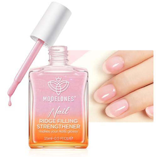 modelones Nail Strengthener Nail Repair for Damaged Nails Glitter Pink Nail Polish for Thin Weak & Damaged Nails Hardener and Growth Polish 15ml