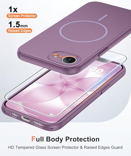 Image of FNTCASE for iPhone 17e & iPhone 16e Case: [Compatible with Magsafe] Solid Matte Magnetic Phone Cover with [Full Camera Protection] [Screen Protector] Military Grade Shockproof Protective, Lavender