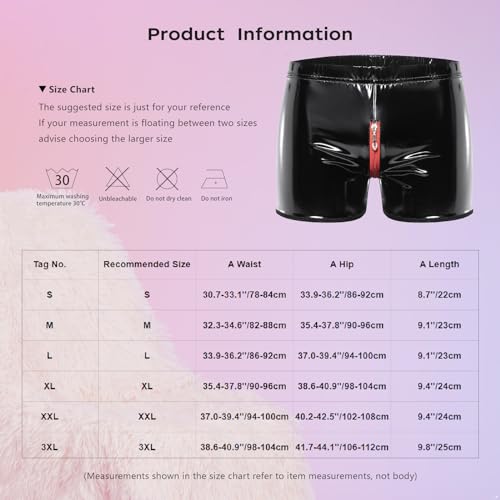 Lejafay Men's Shiny PU Leather Shorts Bodybuilding Enhancing Pouch Short Pants with Zip (NO Pockets)3