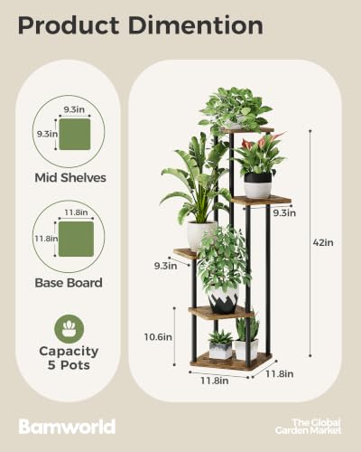 Image of Bamworld Plant Stand Indoor Corner Plant Shelf for Multiple Plants