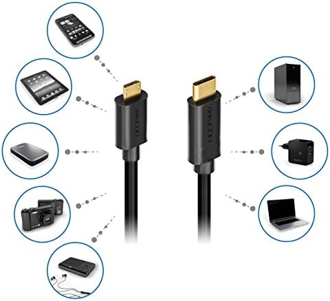 deleyCON 1m USB C na Micro USB - Kabel Ładujący i Transmisji Danych z USB-C na Micro-USB - Kompatybilny z Smartfonem Tabletem z Gniazdem Micro-USB Lub Adapterem do Ładowania Tabletu i Notebooka