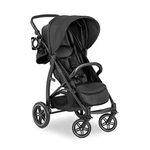 hauck Silla de Paseo Rapid 4D Air, Carro Bebe con Ruedas Neumaticas, Protección Solar 50+, Cochecito hasta 25 kg, Altura Ajustable, Cesta Grande, Negro