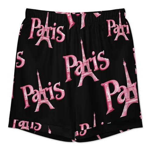 Paris with Eiffel Tower Mens Pajama Set Short Sleeve Button Down Shirt And Shorts Soft Summer PJs2