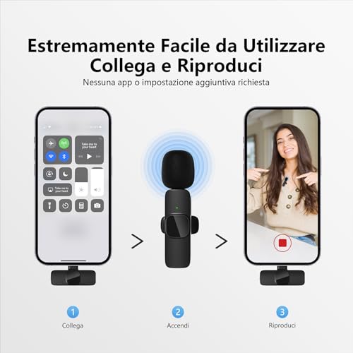 Qhot-Microfono-Wireless-per-iPhone-Microfono-Lavalier-Wireless-per-Registrazione-Video-PC-Laptop-Streaming-Live-Podcast-Vlog-YouTubeTikTok-iOSUSB-C2-Mic
