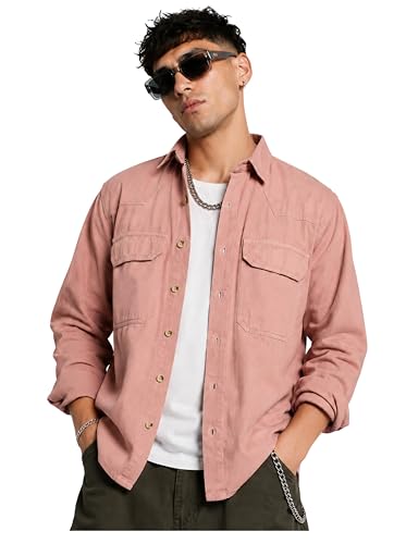 Image of INKD Men's Shacket Shirt - 100% Cotton | Relaxed Fit | Colored Denim Shirt for Men | Full Sleeve | Soft & Comfortable | Overshirt | Premium Buttons