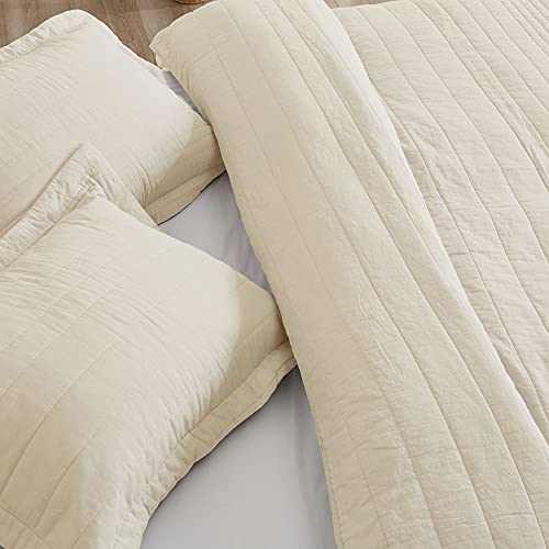 Great Bay Home 3-Piece Full/Queen Cotton Lightweight Beige Quilt Comforter With 2 Shams | All-Season, Modern, Soft Bedspreads | Beige Contemporary Coverlet Sets | Odella Quilts Collection #TOP4
