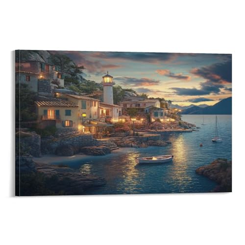 Coucher de soleil au port murale pour masquer les imperfections d'un grand mur blanc