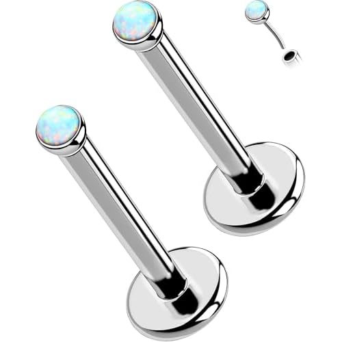 OUFER 2PCS 16G/20G Nose Lip Studs, G23 Solid Titanium Threadless Push in Nose Nostril Lip Labret Medusa Monroe Helix Cartilage Tragus Conch Lobe Piercing Jewelry for Women Men Silver bar, Op