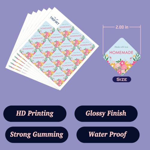 Image of Trifirt Homemade Diamond Shape Label Stickers | Self Adhesive Vinyl Labels for Homemade Food, Jars, Bottles, Bakery Boxes, Gift Packaging, Handmade Products & Small Business