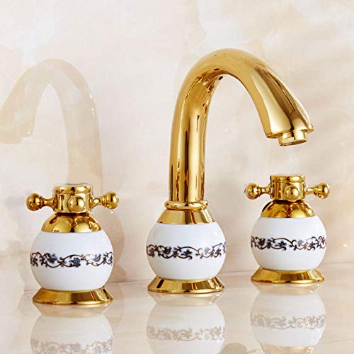 IMPROVINGSS Grifería antigua de agua fría y caliente, lavabo con tres orificios, lavabo, tipo dividido, baño con lavabo-UNA