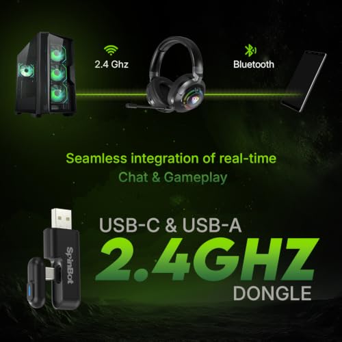 Image of SpinBot Ranger HX700 Tri-Mode Wireless Headphones with ANC & RGB | 20ms Low Latency 2.4GHz + Bluetooth 6.0 & AUX, Detachable Mic, 50mm Drivers, Gaming & Work Headset for PC & Mobile