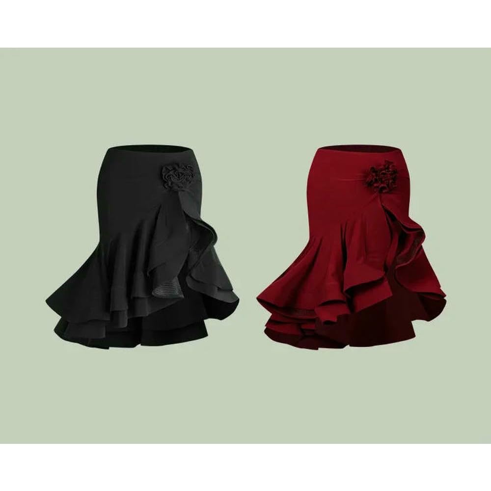 JJDFW - Costume da ballo latino con spalle scoperte, top con volant, per danza latina, abbigliamento da performance per samba e tango, set da donna