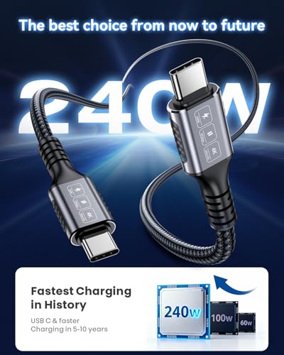 Image of USB C to USB C Cable 20Ft, 20Gbps Data Transfer, 240W PD Fast Charging, 4K@60Hz Video Support, Durable Braided Nylon, Type C Compatible for iPhone 17, MacBook Pro Air, Portable Monitor
