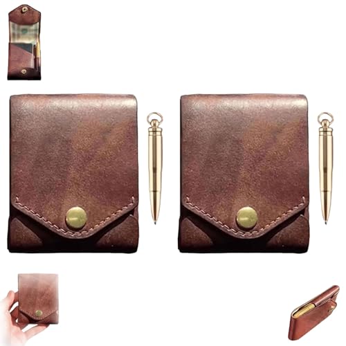 Vintage Handmade Leather Wallet, Compact Wallets for Cash, Leathers Business Card Holder, Men's Wallets Built-In Pen Slot(2*B)