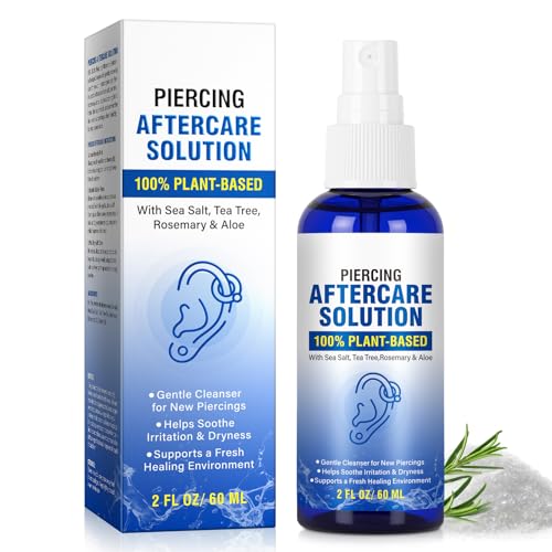 Piercing Aftercare Spray - Saline Solution Natural Keloid Bump Removal - Ear Piercing Cleaner Nose Septum Belly Button Cartilage - Seawater Disinfection Spray - Fine Mist 2 Fl Oz
