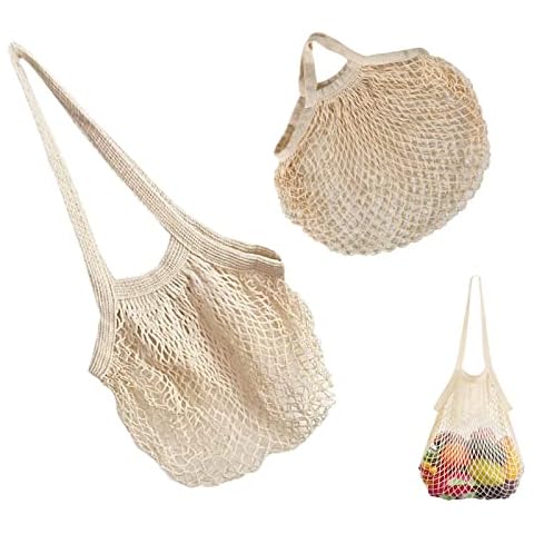 YOUDALIS 2 Stück Netz Einkaufstasche, Wiederverwendbare Baumwolle Einkaufsnetz Netzbeutel Mit Griff, Tragbar Netze Tasche, Netztasche für Einkaufen, Strand, Obst, Gemüse Cover