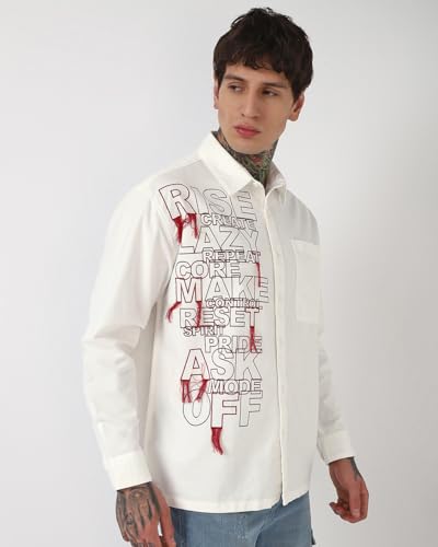 Chemise oversize homme imprimé lettres blanc XXL Bewakoof - 4