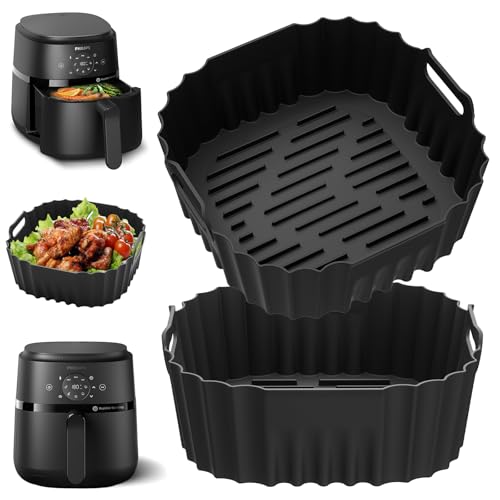 2PCS Accesorios Freidora de Aire, 20CM Molde Silicona Freidora de Aire para Philips NA229/00 4,2L, COSORI 5,5L/4,7L, Cecotec 6L/5,5L, Reutilizable Accesorios Freidora