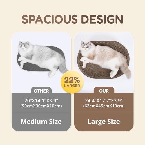 Extra Large Oval Cat Scratcher Lounge Bed - Heavy Duty Double-Sided Cardboard Scratching Pad, Modern White Cat Furniture & Sofa for Large Indoor Cats - Image 3