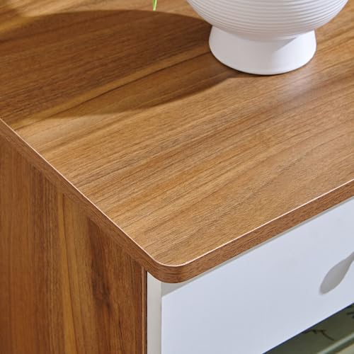 Image of Home Centre | Helios - Robin | Engineered Wood | Bed Side Tables with Drawers | Teak | 1 Year Warranty