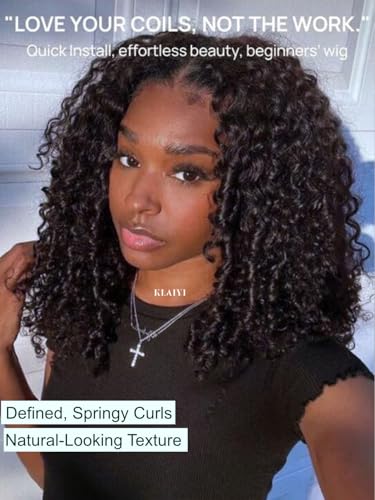 Image of KLAIYI Burmese Curly Bye Bye Knots Glueless Wig Human Hair 7x5 Precut Lace Front Wig with Finger Coil Ends Pre Plucked Bleached Spiral Curls 30S Ready to Wear and Go Beginner Wig with Baby Hair 24Inch