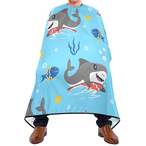 Capa De Peluquería Tiburón Estrella De Mar Fish Bata Peluqueria Unisex Impermeable Transpirable Bata Para Barberías, Para El Cabello, Peinados, Cortes Y Teñidos, 140x168cm
