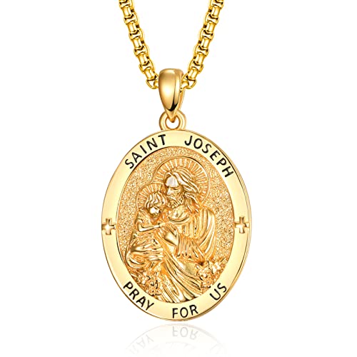 Admetus St Joseph Medal For Men 925 Sterling Silver Gold Oval Saint Joseph Pendant Necklace Protection Jewelry Religious Gifts #TOP6