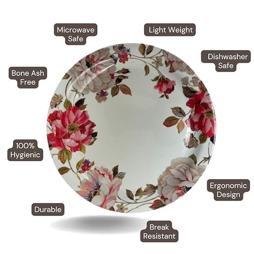 Image of Melamine Dinner Plates | Round Full Plate | Microwave Safe | Break Resistant | Plates for Breakfast, Lunch, Dinner | Plates for Home, Office, Restaurant | Set of 6 | 11 Inch's (White)