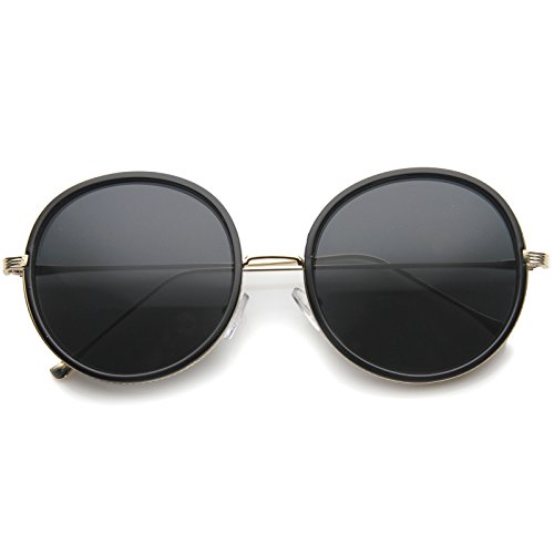 zeroUV Retro Fashion Metal Temple Two-Tone Oversize Round Sunglasses 53mm