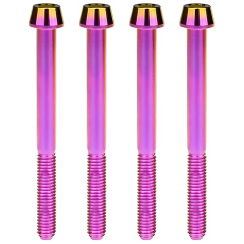 Image of Titanium Ti Bolt M5x9 16 18 20 25 30 35 40 45 50 55 60mm Tapered Head Screws Pack of 4 (M5x60mm, Purple Gold)