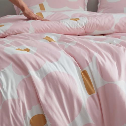 Image of MARIMEKKO - King Duvet Cover Set, Naturally Soft & Smooth Cotton Percale Bedding with a Lightweight Feel - 3 Piece Bed Set with Matching Pillowcases (Unikko Pink)