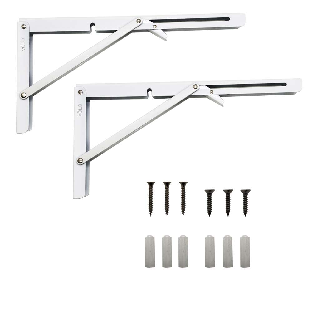 Volo Premium Heavy Duty 8" Foldable Mild Steel Racks, Shelf Bracket, l Bracket, Wall Brackets, Wall Angle Bracket, Folding Table Bracket with Fittings for fold Down Steel Table. (Color:White) (B09PLCT1P4) Amazon Price History, Amazon Price Tracker