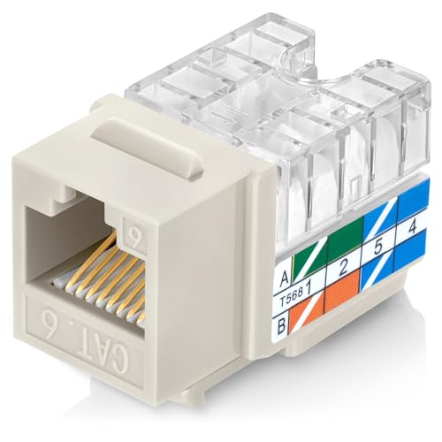 Everest 90° Angled RJ45 Cat6 Keystone Jacks 10-Pack in Light Almond - Slim Profile Female RJ45 Connectors - Cat 6 Keystone Jack - Compatible with 90° Angled Speed Termination Tool - easyJACK