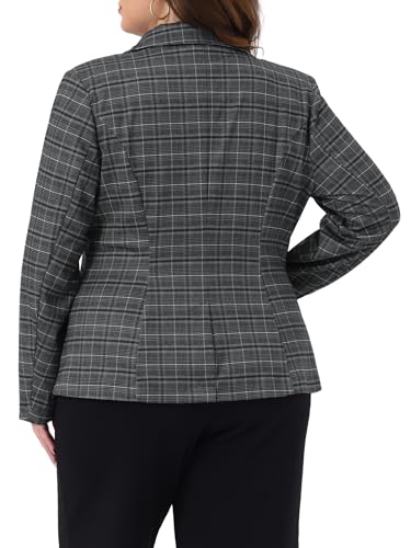 Agnes Orinda Plus Size Blazers for Women Business Casual Plaid Notched Lapel Long Sleeve Button Jacket with Pockets4