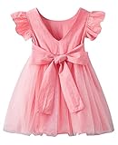 LYXIOF Toddler Baby Girl Tutu Tulle Dress Cotton Linen Ruffle Back Bowknot Princess Party Dresses Pink 110CM